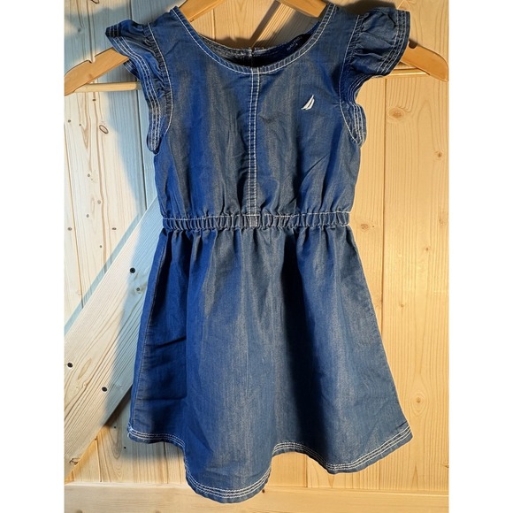 Nautica Girls' Chambray Flutter Sleeve Dress Size 4 - Picture 1 of 13
